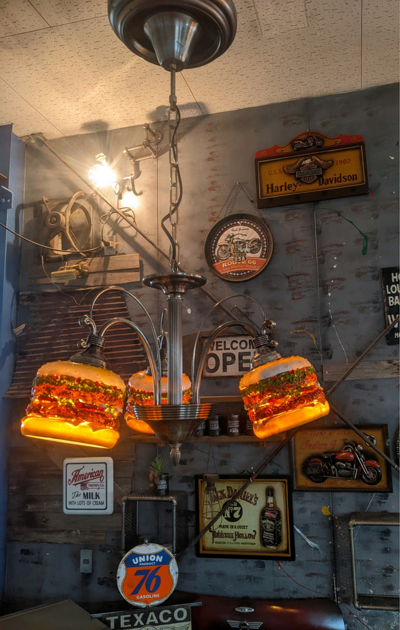 アメリカンダイナー バーガーズ シーリングライト 3灯式 シャンデリアタイプ 天井照明   #店舗什器 ダイニングライト 1枚目の画像