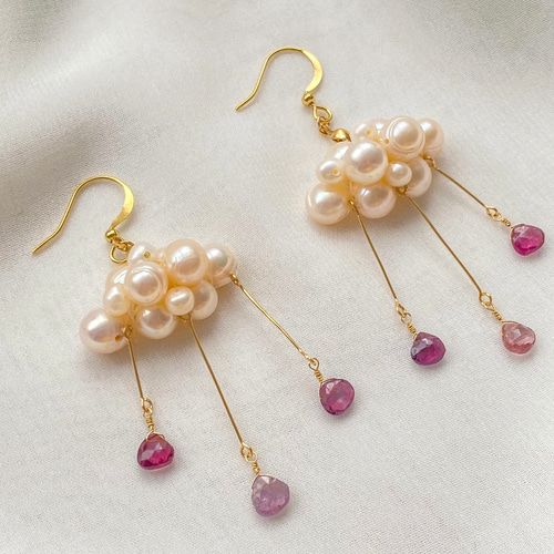 クリアカラー プレシャス オパール ブリオレットドロップ ピアス エチオピア プレシャスオパール クリア ブリオレット ドロップ 3連