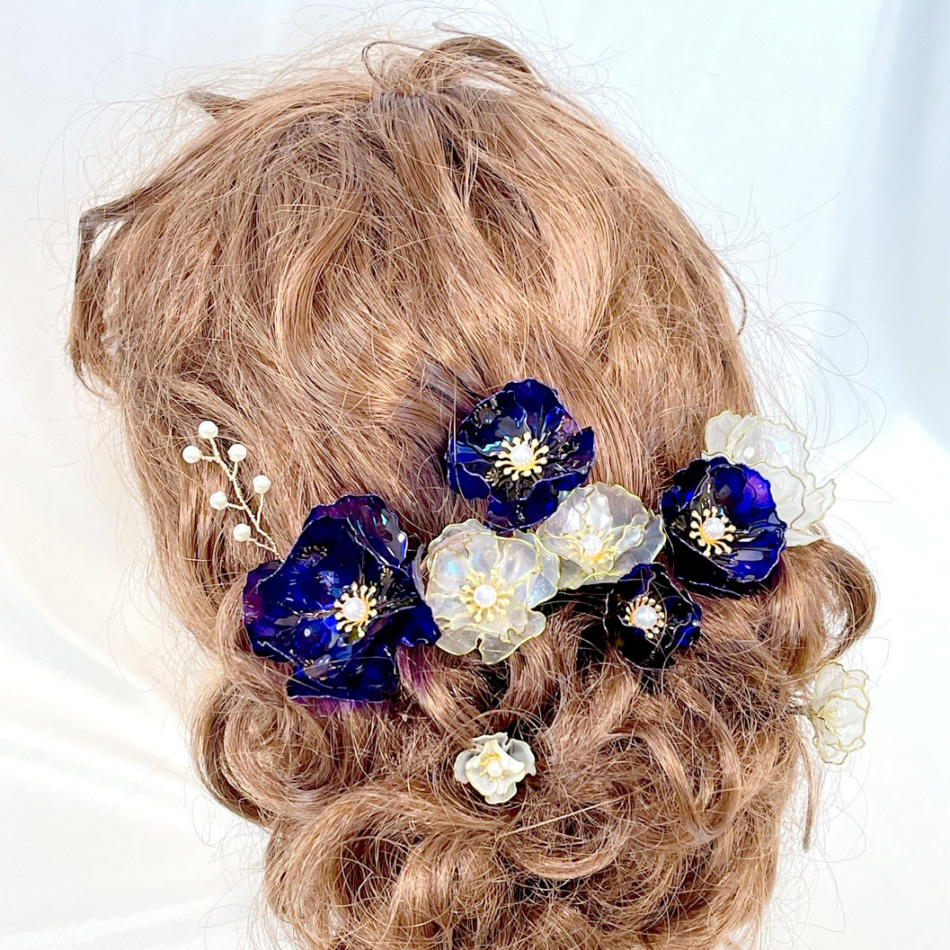 purple＆whiteアメリカンフラワーお花ヘアUピンセット 4,233円