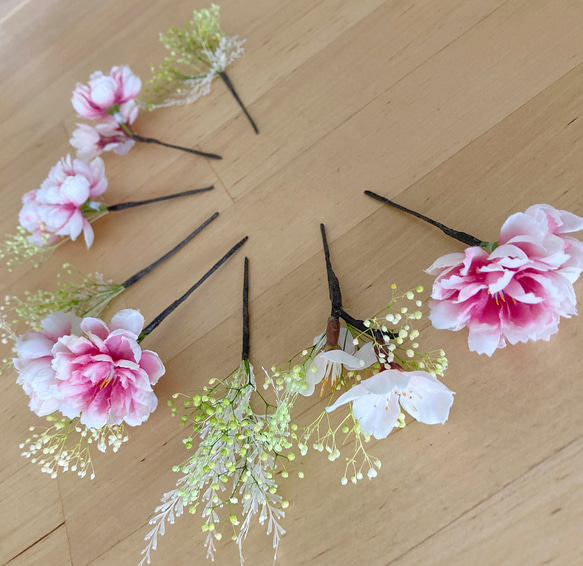 ◎桜とかすみ草の髪飾り　 2枚目の画像
