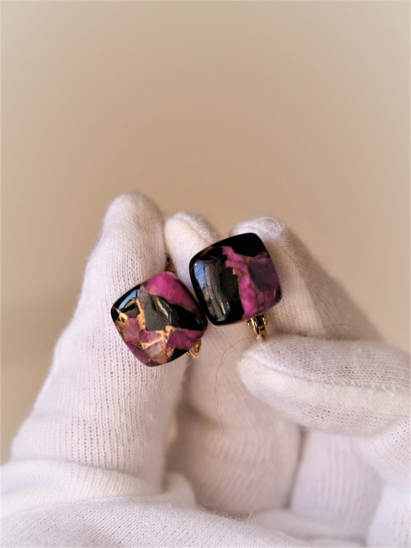 Mohave Pink＆black　Copper Turquoise １４　イヤリング 4枚目の画像