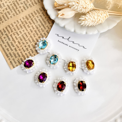 全4色 宝石 ビジュー スパンコール 刺繍ビーズ ピアス