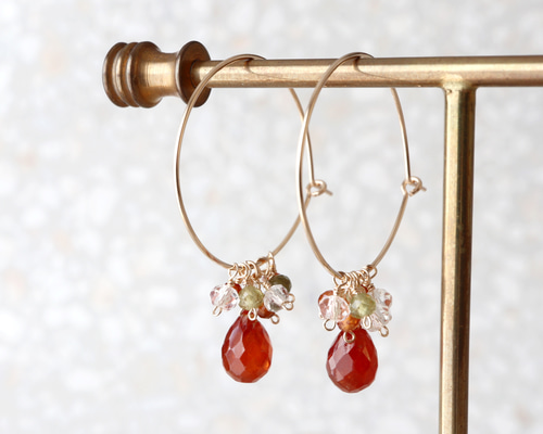 14kgf ヘソナイト ガーネット ブーケ フープ ピアス ピアス（フープ