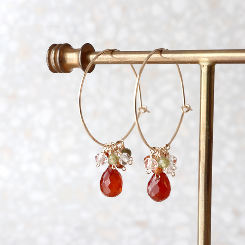 14kgf ヘソナイト ガーネット ブーケ フープ ピアス ピアス（フープ