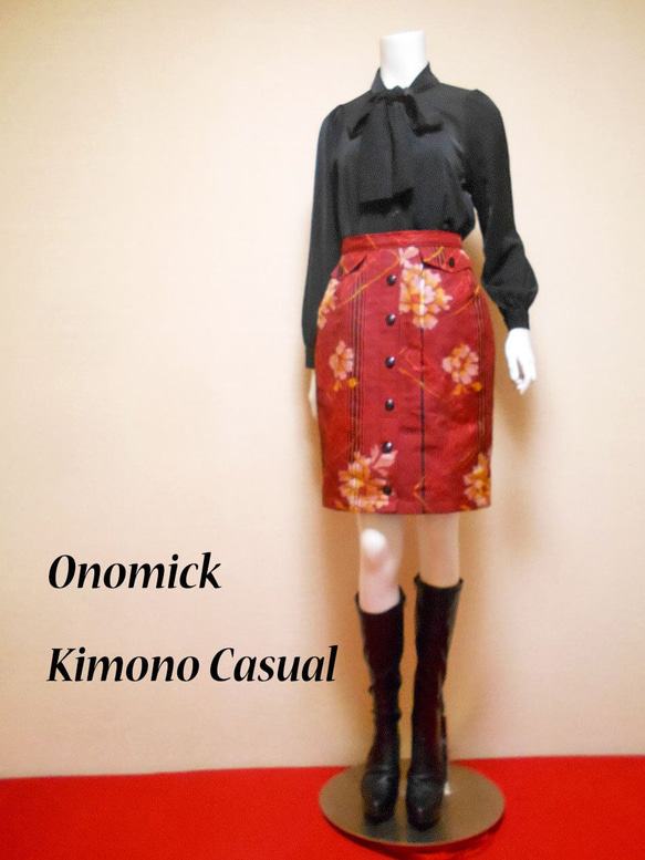 ビンテージ着物のタイトスカート Kimono Skirt WS-020/S-M 4枚目の画像