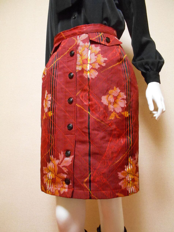 ビンテージ着物のタイトスカート Kimono Skirt WS-020/S-M 3枚目の画像