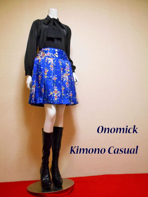 小紋着物のプリーツスカート Kimono Skirt WS-022/S-M 3枚目の画像