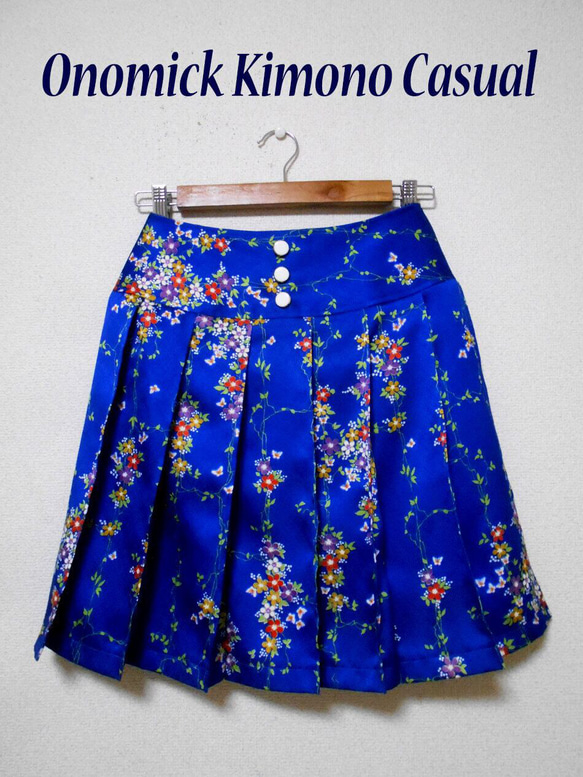 小紋着物のプリーツスカート Kimono Skirt WS-022/S-M 5枚目の画像