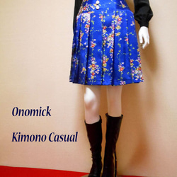 小紋着物のプリーツスカート Kimono Skirt WS-022/S-M 1枚目の画像