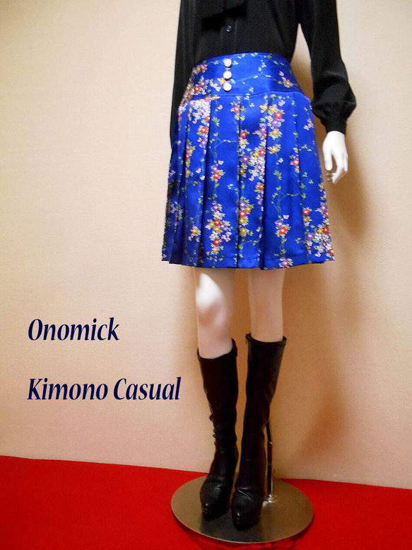 小紋着物のプリーツスカート Kimono Skirt WS-022/S-M 1枚目の画像