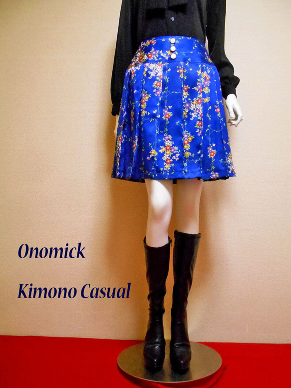 小紋着物のプリーツスカート Kimono Skirt WS-022/S-M 17枚目の画像