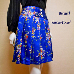 小紋着物のプリーツスカート Kimono Skirt WS-022/S-M 4枚目の画像