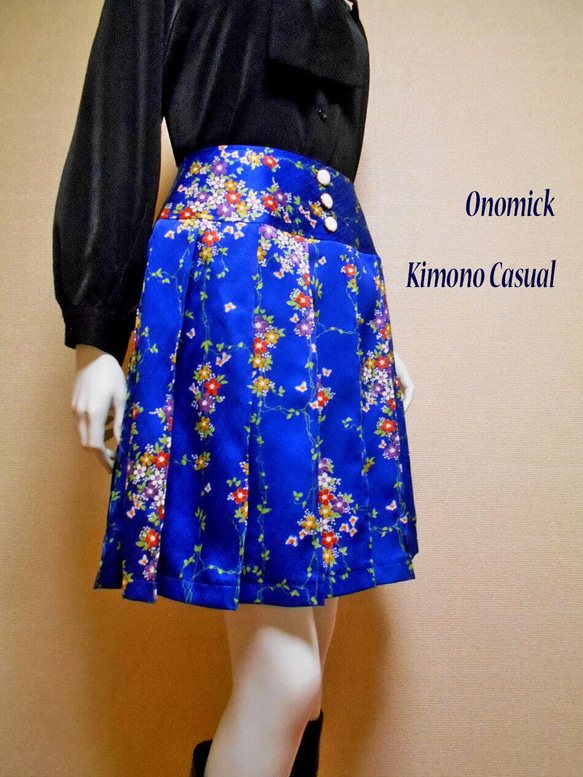 小紋着物のプリーツスカート Kimono Skirt WS-022/S-M 4枚目の画像