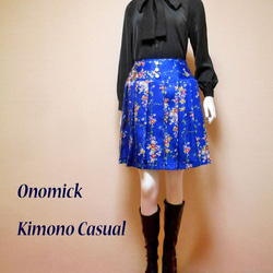 小紋着物のプリーツスカート Kimono Skirt WS-022/S-M 2枚目の画像