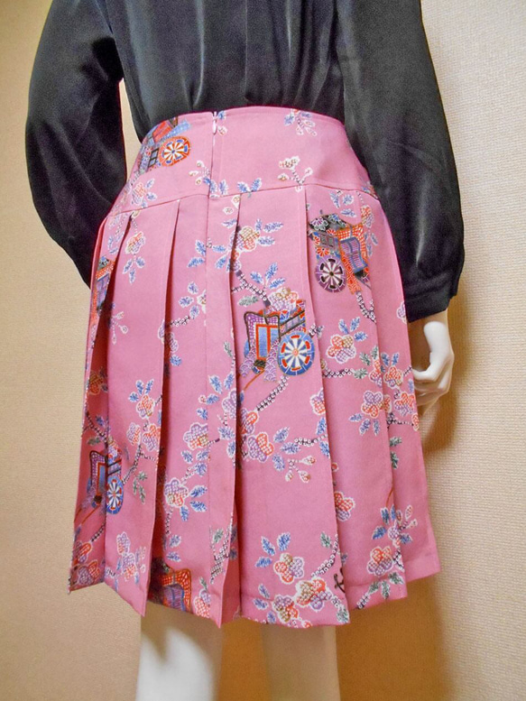 小紋着物のプリーツスカート Kimono Skirt WS-023/S-M 11枚目の画像