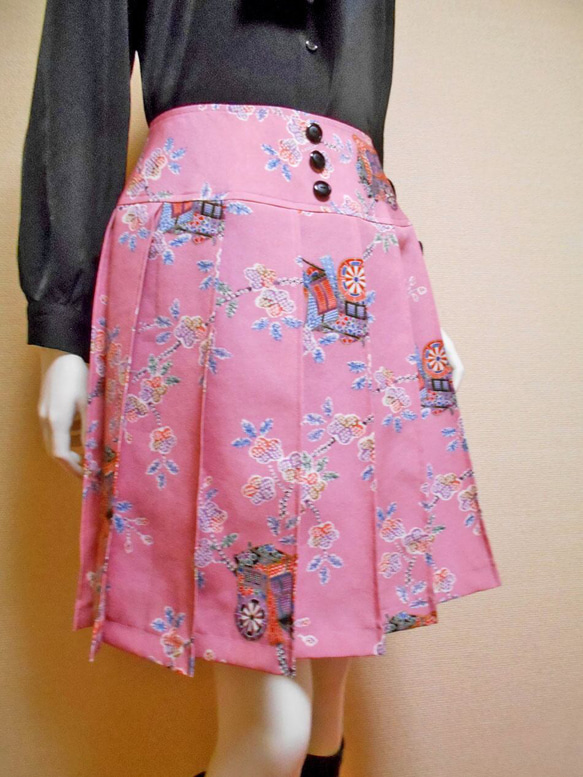 小紋着物のプリーツスカート Kimono Skirt WS-023/S-M 3枚目の画像
