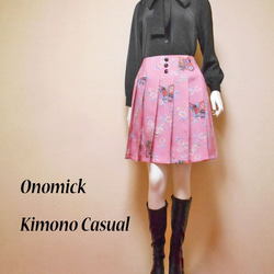 小紋着物のプリーツスカート Kimono Skirt WS-023/S-M 2枚目の画像