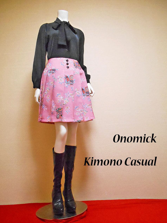 小紋着物のプリーツスカート Kimono Skirt WS-023/S-M 4枚目の画像