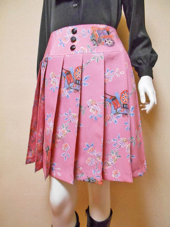 小紋着物のプリーツスカート Kimono Skirt WS-023/S-M 1枚目の画像