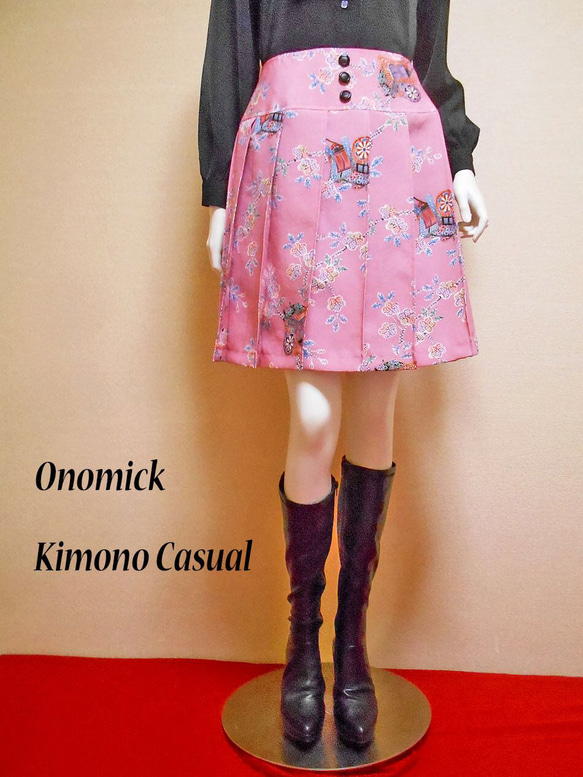小紋着物のプリーツスカート Kimono Skirt WS-023/S-M 15枚目の画像