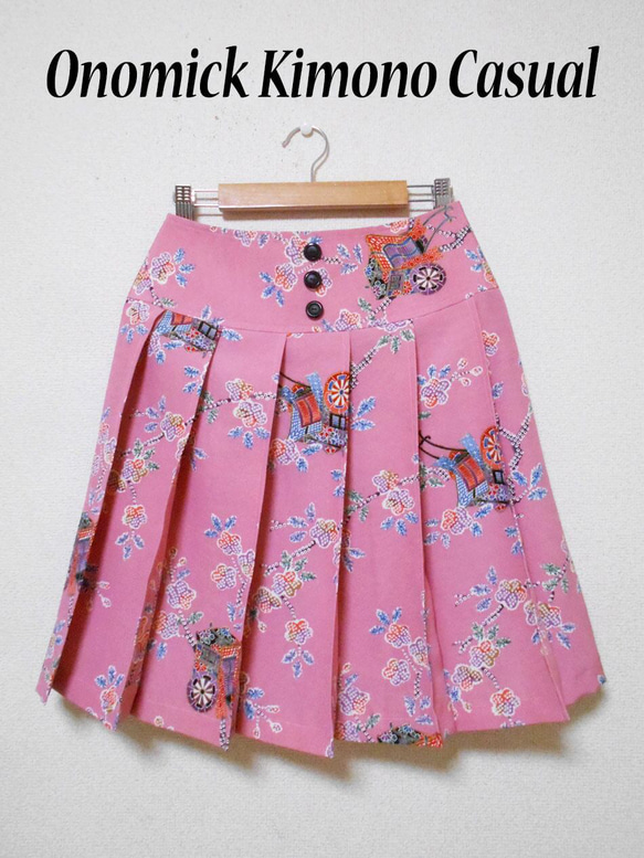 小紋着物のプリーツスカート Kimono Skirt WS-023/S-M 5枚目の画像