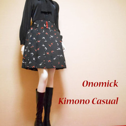 小紋着物のプリーツスカート Kimono Skirt WS-024/S 4枚目の画像