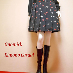 小紋着物のプリーツスカート Kimono Skirt WS-024/S 1枚目の画像