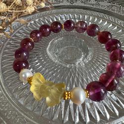 空ハンドメイド໒꒱.+ハートと薔薇彫り天然石ブレスレット 空ハンドメイド໒꒱.+ハートと薔薇彫り天然石ブレスレット