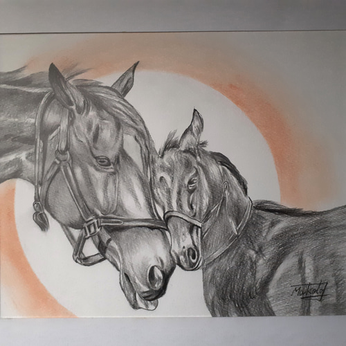 鉛筆画アート 母子馬 絵画 makochin 通販 15322069｜Creema