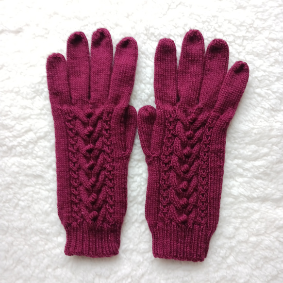 模様編み手袋 ワインレッド 手袋・ミトン granny m 通販 15322095