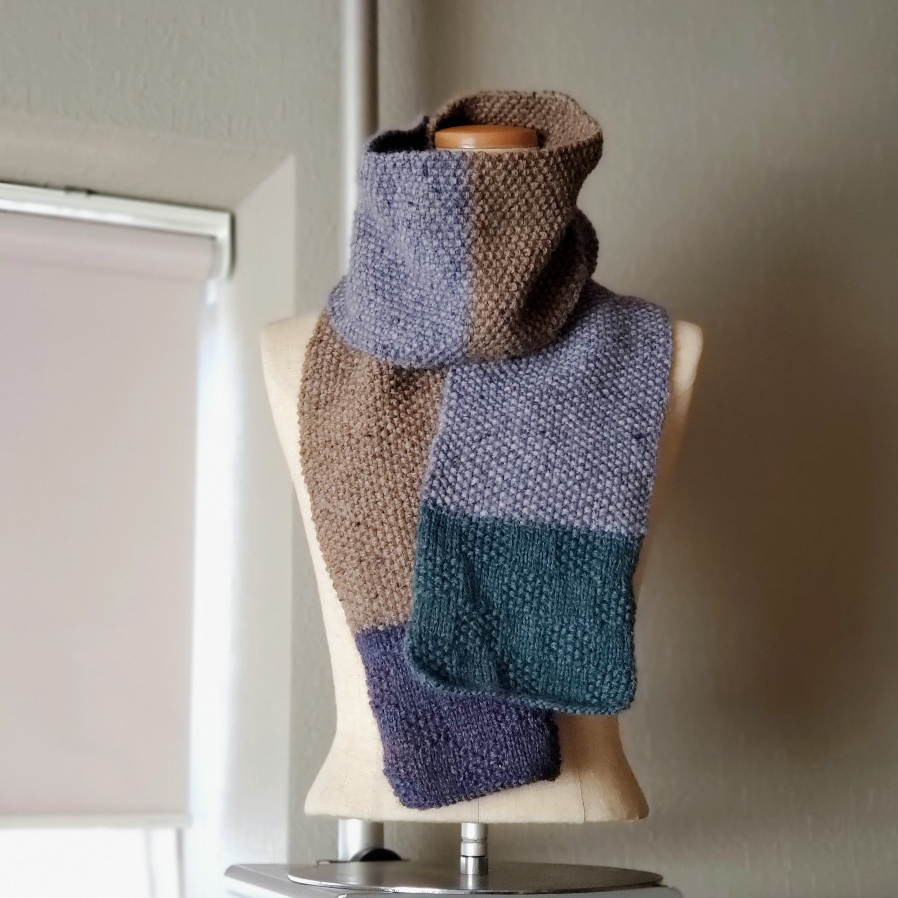 手編み マフラー  アルパカ　*bluegray✕green✕brown✕navy*格子柄