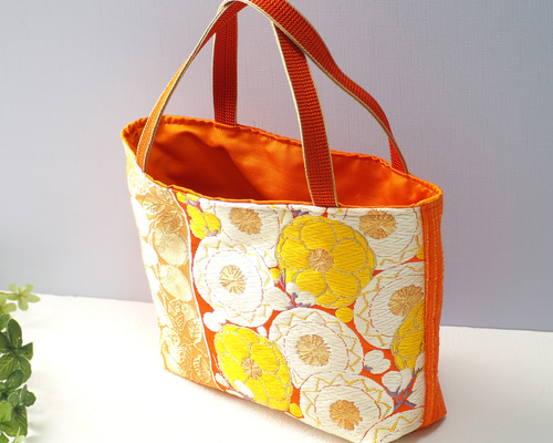 帯リメイクトートバック　西陣織 高島織物 流水花鳥文 西陣織２種類を使用 帯リメイクトートバック 西陣織 高島織物 流水花鳥文 西陣織2種類を