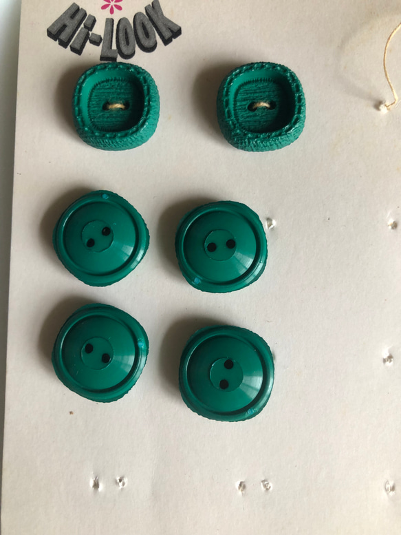 アンティーク ボタン 6個　ビンテージ 昭和 レトロ 個性的 ハンドメイド素材 日本製 ポップ アクセ 緑　グリーン 6枚目の画像