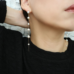 14kgf] 6連バロック淡水パールロングピアス ピアス（スタッド・一粒