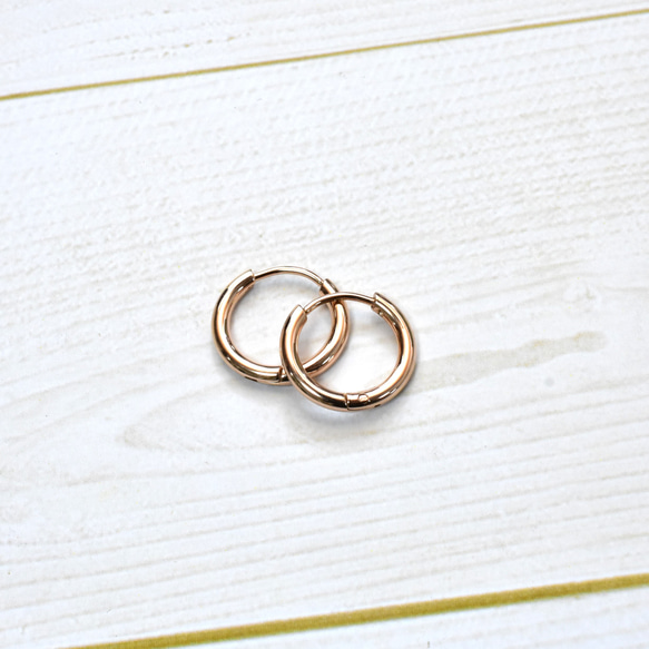【ピアス500円セール】ワンタッチフープピアス14ｍｍ 金属アレルギーの方に＊安心・安全 サージカルステンレス 5枚目の画像