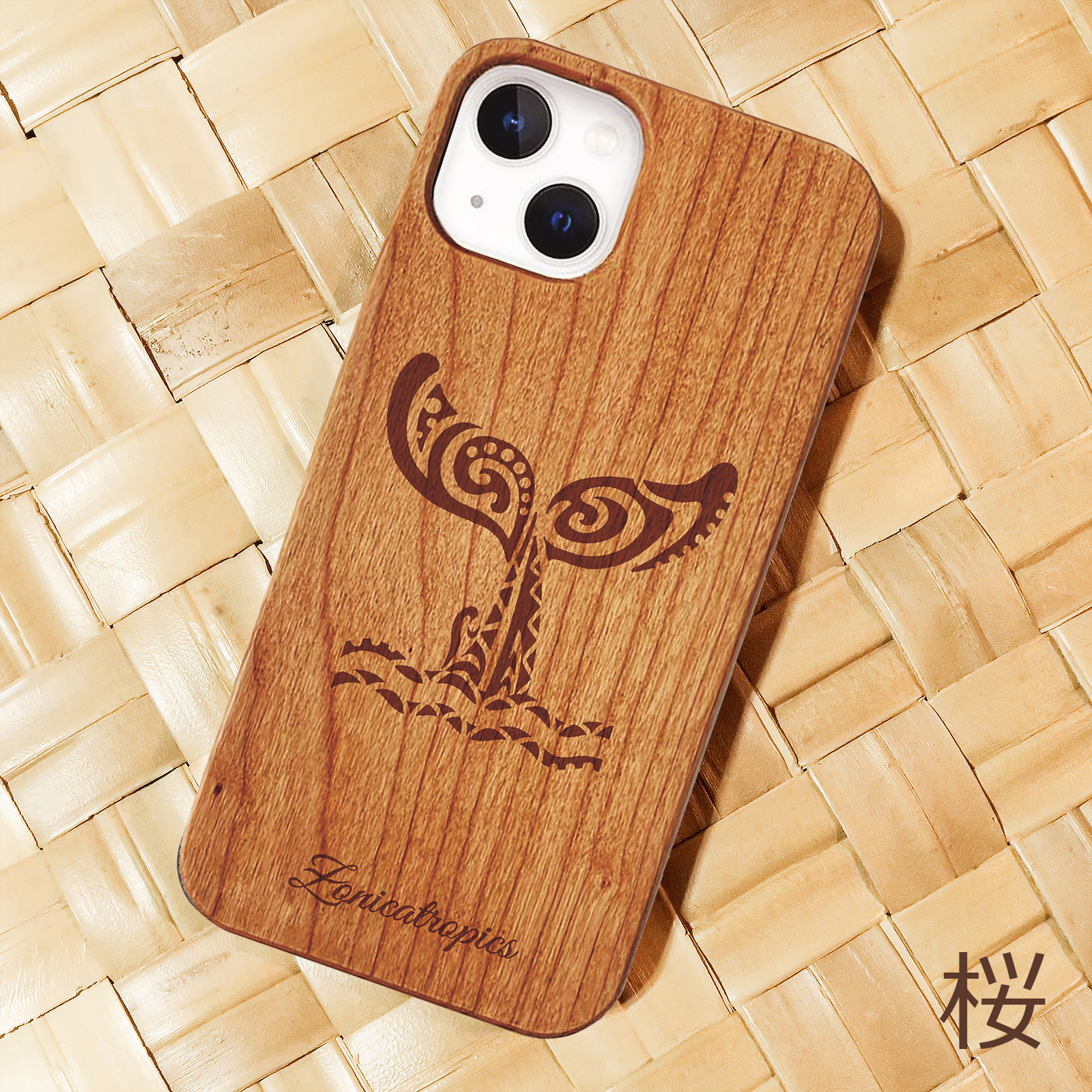 iPhone 【whale fluke】桜ウッドケース　限定機種　木製ケース　ザトウクジラ 尾びれ　ハワイ　スマホケース
