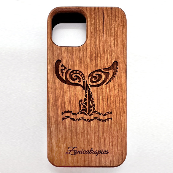 iPhone 【whale fluke】桜ウッドケース　限定機種　木製ケース　ザトウクジラ 尾びれ　ハワイ　スマホケース 2枚目の画像