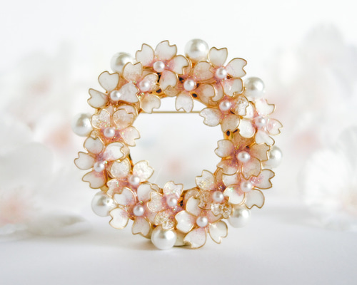 さくらとパールの大きなリースのブローチ 【卒業式・入学式