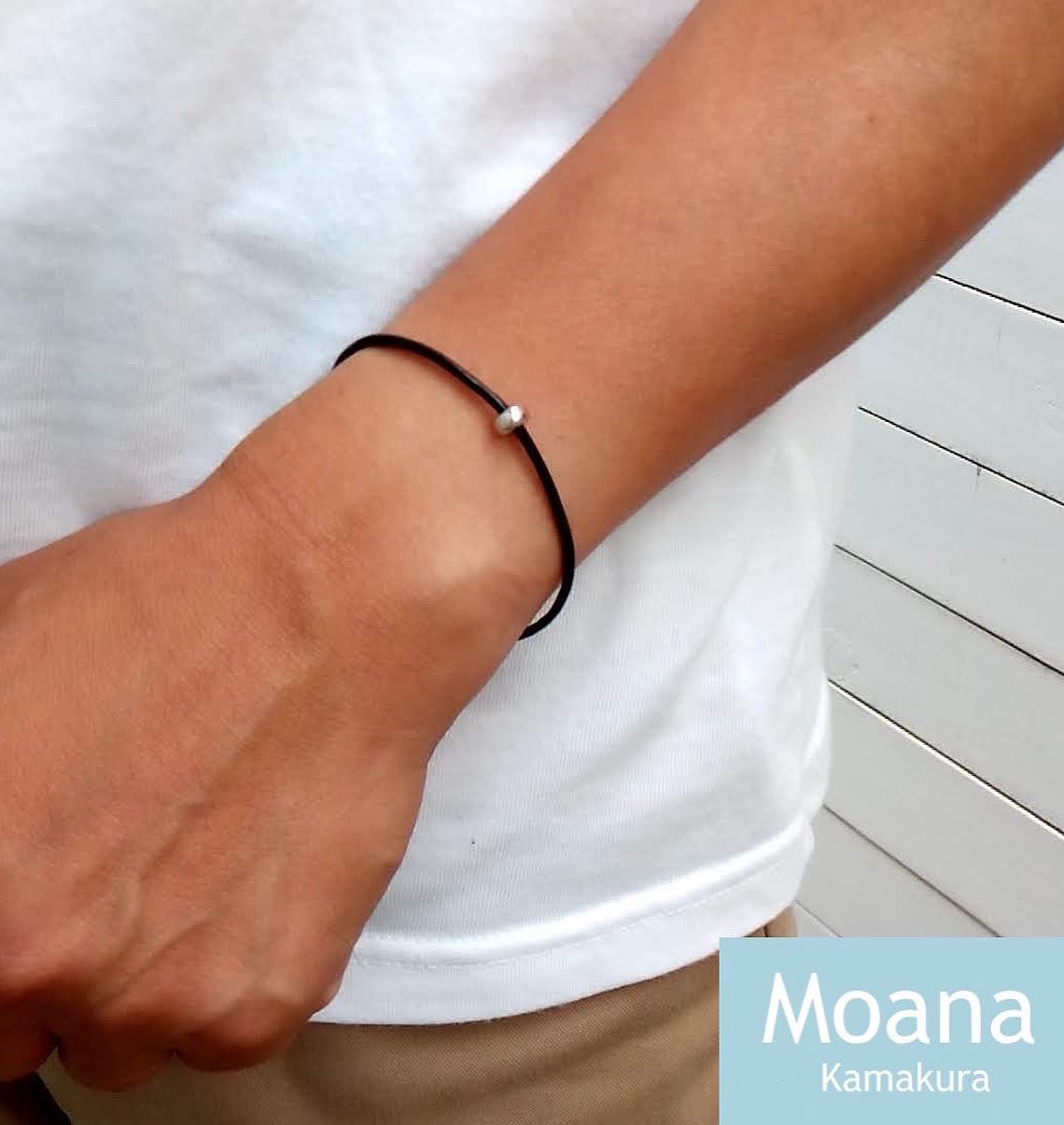 [メンズ]シルバー牛革ブレスレット Black