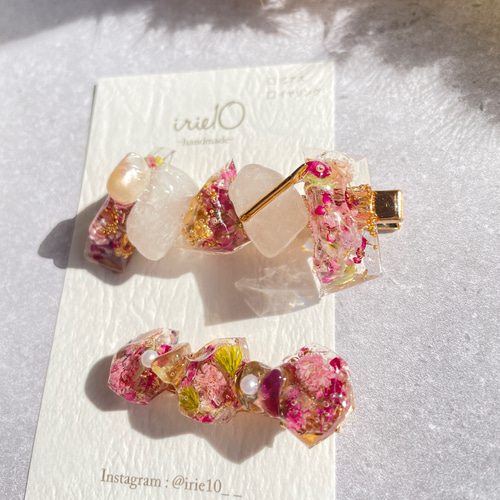 1点限定】 鉱石 レジン ヘアクリップ 2本セット No.6 ヘア