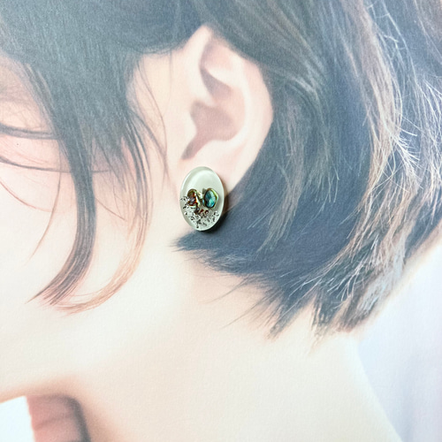 ニュアンスデザインレジンピアスorイヤリング/ホワイト ピアス