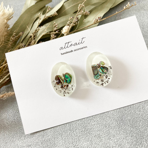 ニュアンスデザインレジンピアスorイヤリング/ホワイト ピアス