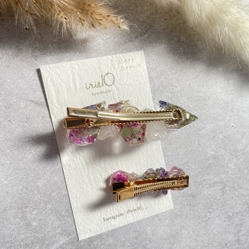 新作 春夏デザイン レジンヘアクリップ ハンドメイド 2個セット
