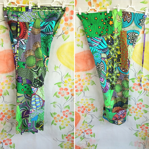 アフリカ布 パッチワーク アシンメトリー タイパンツ【ぱわーっ