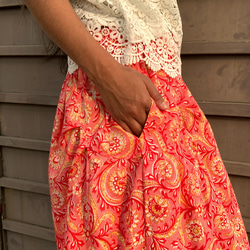 <棚卸SALE１点限り>インド綿切り替えギャザーロングスカート 3枚目の画像