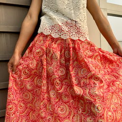 <棚卸SALE１点限り>インド綿切り替えギャザーロングスカート 2枚目の画像