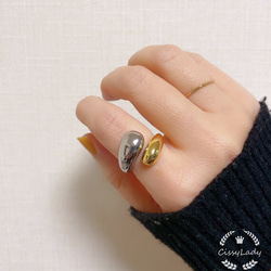 真鍮　コンビカラー　ウェーブデザイン　指輪　リング　K18 プラチナ仕上げ 1枚目の画像