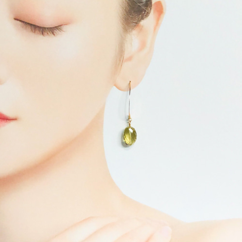 オーダー】14kgf オリーブグリーントルマリン 1粒 ピアス イヤリング  