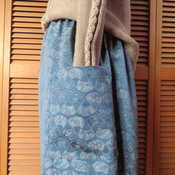 扇模様のもんぺパンツ　総丈８６ｃｍ　着物リメイク 4枚目の画像