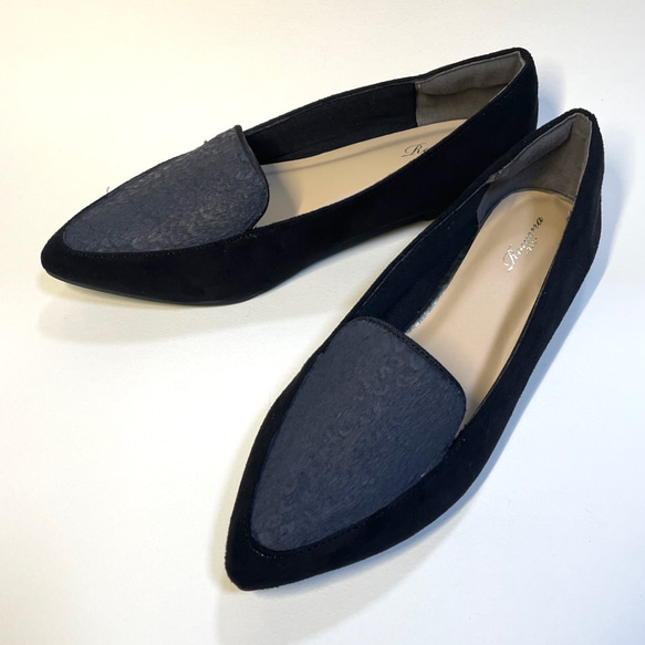 ◆冬季優惠2,000日圓◆「Suede x Harako style」平底鞋（黑豹圖案）2cm鞋跟/23.5cm 第1張的照片